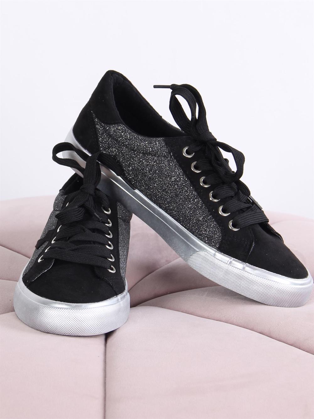 Mellissa - Svarta skor i mocka med glimmer